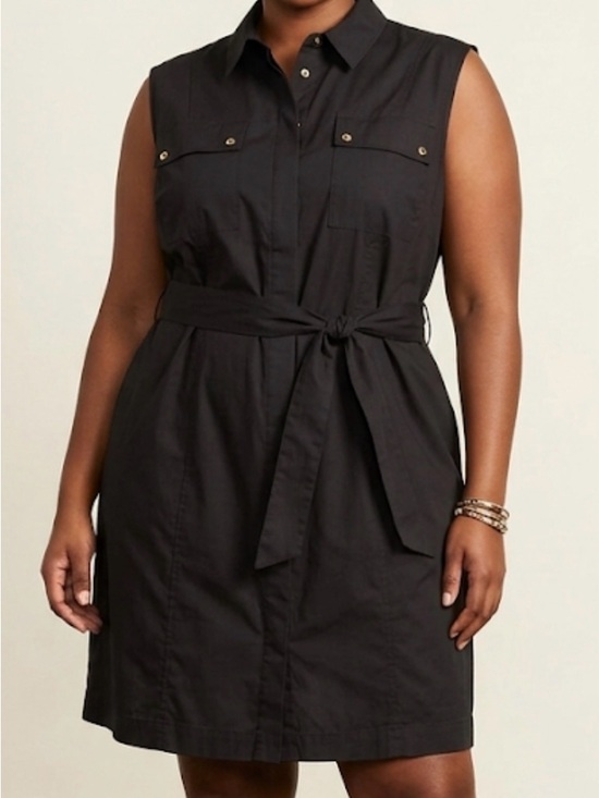 H by Halston Dresses & Skirts - New H By Halston Black Sleeveless Shirtdress Gold Buttons Belted Size 2XL Office